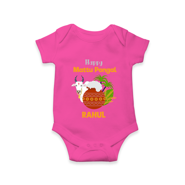 Happy Mattu Pongal  Kids Romper – Custom Name Design - HOT PINK - New Born (Chest 14")