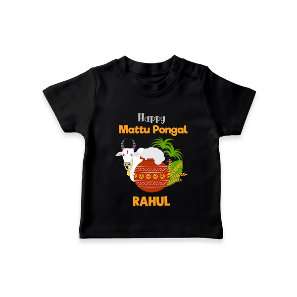 Happy Mattu Pongal  Kids T-Shirt – Custom Name Design - BLACK - 0-5 Months Old (Chest 17")