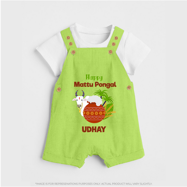 Happy Mattu Pongal  Kids Dungaree – Custom Name Design - GREEN - 0 - 5 Months Old (Chest 18")