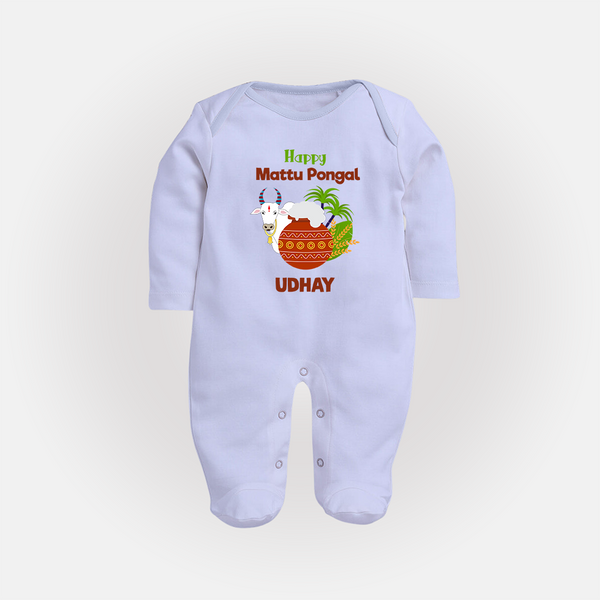 Happy Mattu Pongal  Kids Fullbody Suit – Custom Name Design - BABY BLUE - New Born (Chest 7.5")