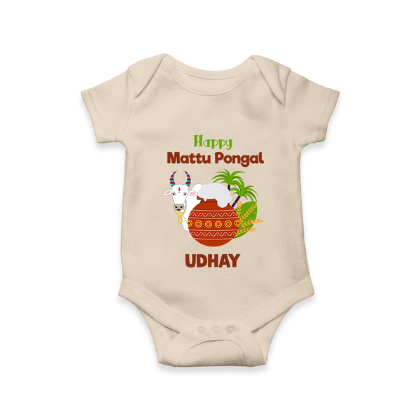 Happy Mattu Pongal  Kids Romper – Custom Name Design - IVORY - New Born (Chest 14")