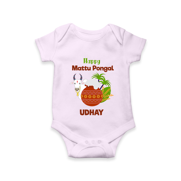 "Happy Mattu Pongal - Bull-Themed Customized Romper for Babies with Name" - LILAC - 0 - 3 Months Old (Chest 16")