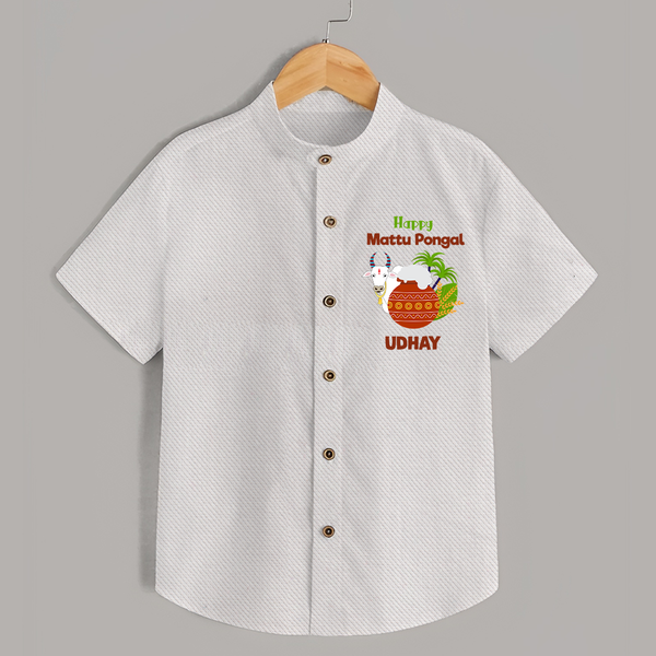 Happy Mattu Pongal  Kids Shirt – Custom Name Design - WHITE - 0 - 6 Months Old (Chest 23")