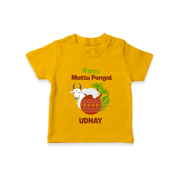 Happy Mattu Pongal  Kids T-Shirt – Custom Name Design - CHROME YELLOW - 0-5 Months Old (Chest 17")