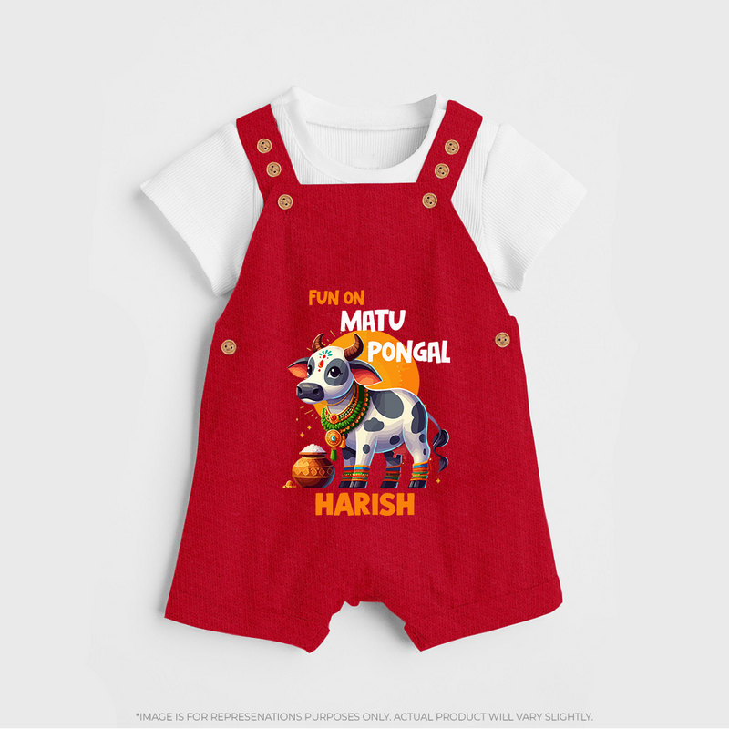 "Fun on the Festival - Customized Dungaree Set for Kids with Name" - RED - 0 - 5 Months Old (Chest 18")