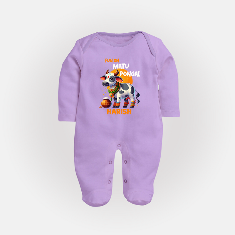 "Fun on the Festival - Customized Sleep Suit for Babies with Name" - LILAC - New Born (Chest 7.5")