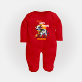 "Fun on the Festival - Customized Sleep Suit for Babies with Name" - RED - New Born (Chest 7.5")