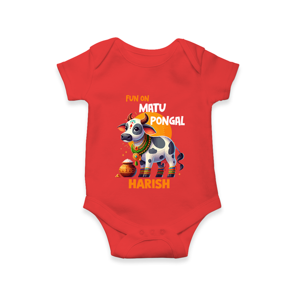 "Fun on the Festival - Customized Romper for Babies with Name" - RED - 0 - 3 Months Old (Chest 16")