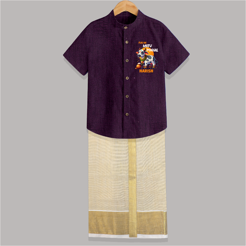 "Fun On for the Festival - Customized Shirt and Dhoti for Boys with Name" - GRAPE - 0 - 6 Months Old (Chest-23") (Dhoti length-14")