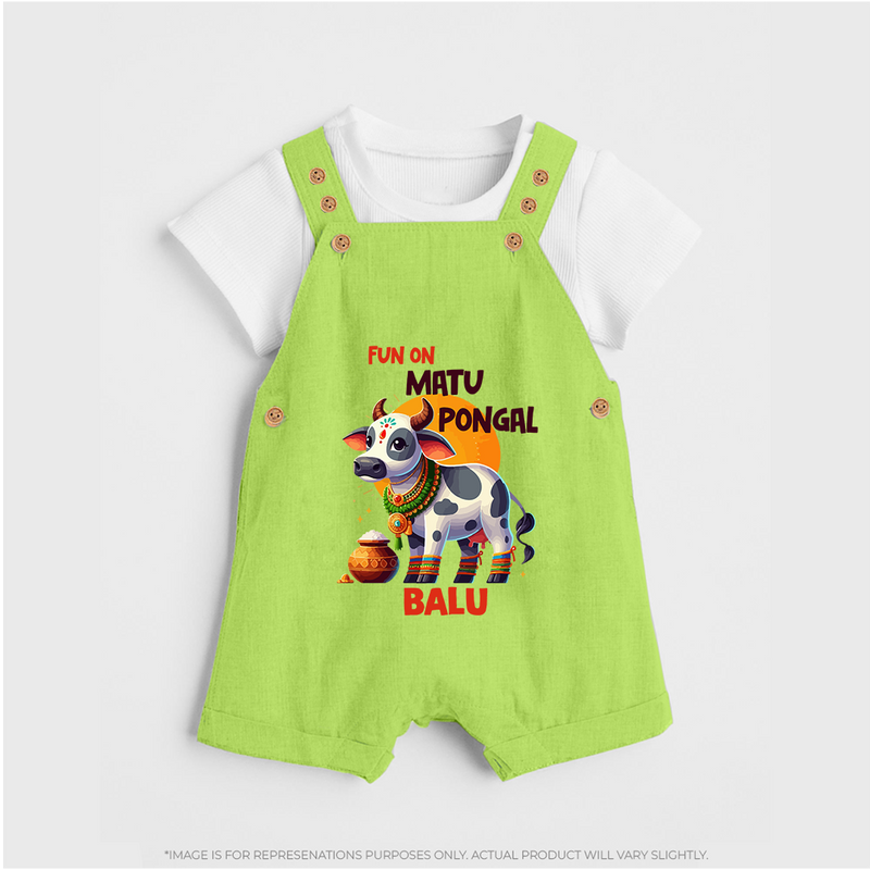 "Fun on the Festival - Customized Dungaree Set for Kids with Name" - GREEN - 0 - 5 Months Old (Chest 18")