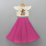 "Fun On for the Festival - Customized Crop Top and Skirt for Girls with Name" - FUSCHIA - 6 - 9 Months Old (Chest 20" , Frock Waist 20")