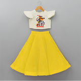 "Fun On for the Festival - Customized Crop Top and Skirt for Girls with Name" - YELLOW - 6 - 9 Months Old (Chest 20" , Frock Waist 20")