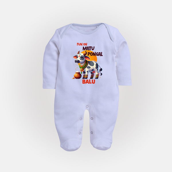 "Fun on the Festival - Customized Sleep Suit for Babies with Name" - BABY BLUE - New Born (Chest 7.5")