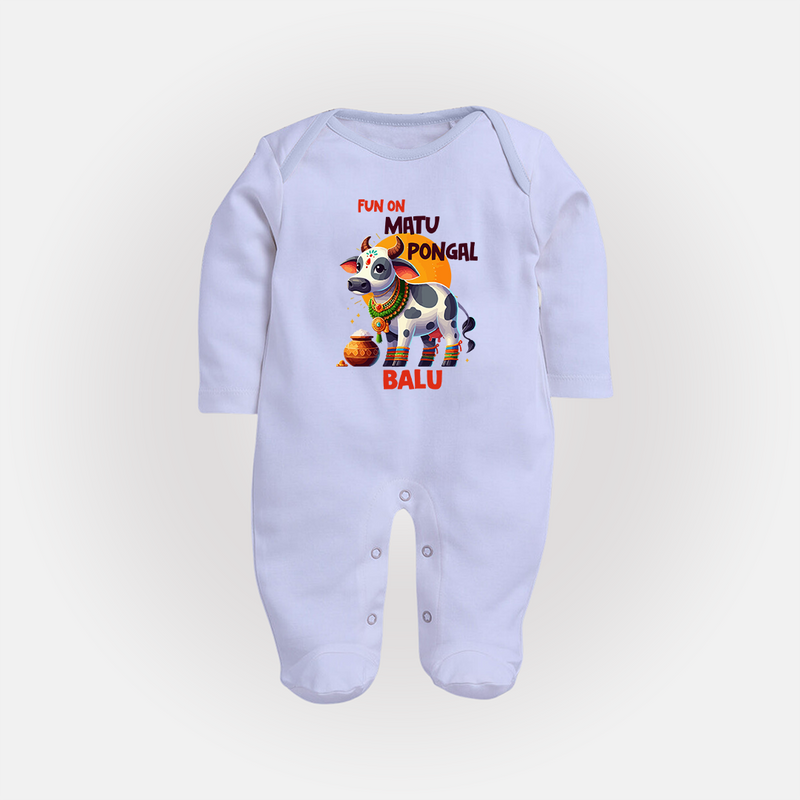 "Fun on the Festival - Customized Sleep Suit for Babies with Name" - BABY BLUE - New Born (Chest 7.5")