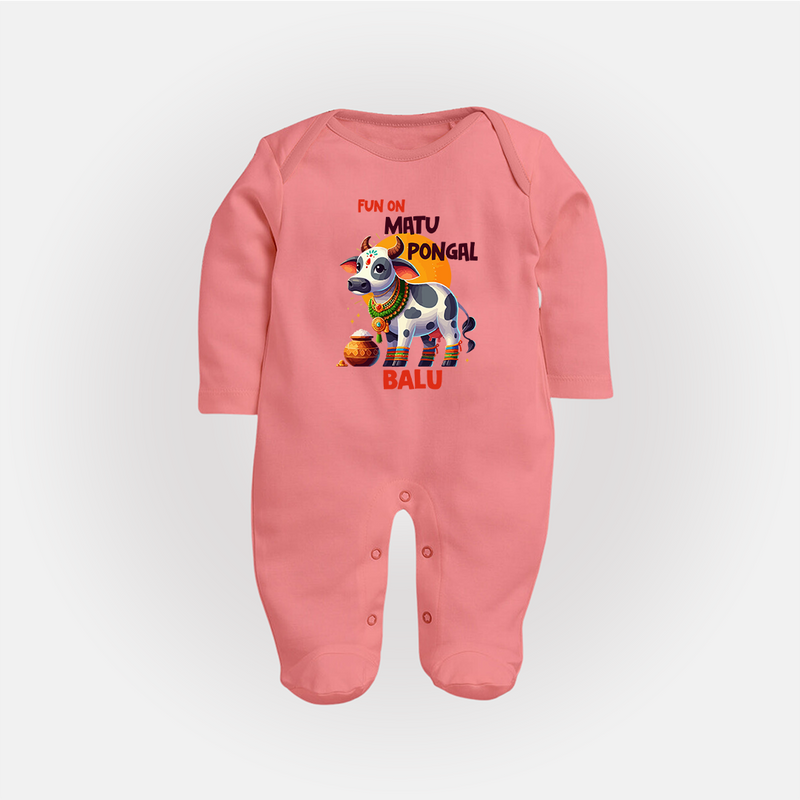 "Fun on the Festival - Customized Sleep Suit for Babies with Name" - PEACH - New Born (Chest 7.5")