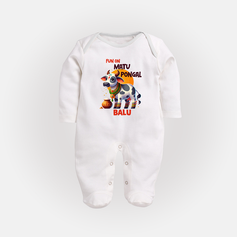 "Fun on the Festival - Customized Sleep Suit for Babies with Name" - WHITE - New Born (Chest 7.5")