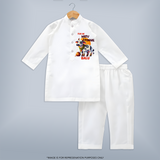 "Fun On for the Festival - Customized Kurta Set for Boys with Name" - WHITE - 3 - 6 Months Old (Chest 24", Kurta Length 14'', Waist 19", Pant Length 14")