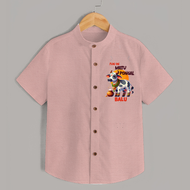 "Fun On for the Festival - Customized Shirt for Boys with Name" - PEACH - 0 - 6 Months Old (Chest 23")