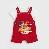 "Happy Mattu Pongal - Kutty Vivasayi Customized Dungaree Set for Kids with Name" - RED - 0 - 5 Months Old (Chest 18")