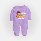 "Happy Mattu Pongal - Kutty Vivasayi Customized Sleep Suit for Babies with Name" - LILAC - New Born (Chest 7.5")