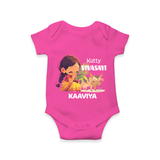 "Happy Mattu Pongal - Kutty Vivasayi Customized Romper for Babies with Name" - HOT PINK - 0 - 3 Months Old (Chest 16")