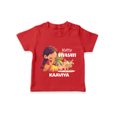 "Happy Mattu Pongal - Kutty Vivasayi Customized T-shirt for Kids with Name" - RED - 0-5 Months Old (Chest 17")