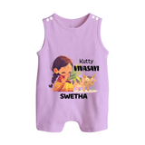 "Happy Mattu Pongal - Kutty Vivasayi Customized Romper Suit for Babies with Name" - LILAC - 0 - 5 Months Old (Chest 18")