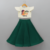 "Happy Mattu Pongal - Kutty Vivasayi Customized Crop Top and Skirt for Girls with Name" - BOTTLE GREEN - 6 - 9 Months Old (Chest 20" , Frock Waist 20")