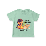 "Happy Mattu Pongal - Kutty Vivasayi Customized T-shirt for Kids with Name" - MINT GREEN - 0-5 Months Old (Chest 17")