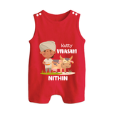 "Happy Mattu Pongal - Little Farmer-Themed Customized Romper Suit for Babies with Name" - RED - 0 - 5 Months Old (Chest 18")