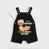 "Happy Mattu Pongal - Little Farmer-Themed Customized Dungaree Set for Kids with Name" - BLACK - 0 - 5 Months Old (Chest 18")