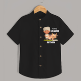 "Happy Mattu Pongal - Little Farmer Themed Customized Shirt for Boys with Name" - BLACK - 0 - 6 Months Old (Chest 23")