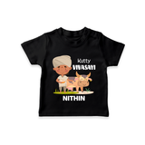 "Happy Mattu Pongal - Little Farmer-Themed Customized T-shirt for Kids with Name" - BLACK - 0-5 Months Old (Chest 17")