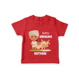 "Happy Mattu Pongal - Little Farmer-Themed Customized T-shirt for Kids with Name" - RED - 0-5 Months Old (Chest 17")