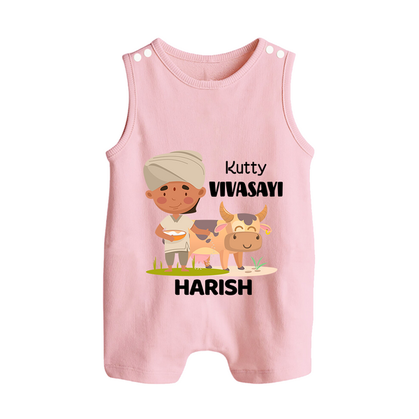 "Happy Mattu Pongal - Little Farmer-Themed Customized Romper Suit for Babies with Name" - BABY PINK - 0 - 5 Months Old (Chest 18")