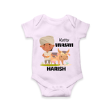 "Happy Mattu Pongal - Little Farmer-Themed Customized Romper for Babies with Name" - LILAC - 0 - 3 Months Old (Chest 16")