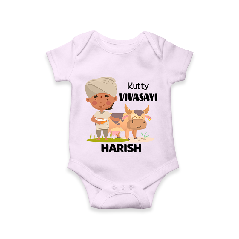 "Happy Mattu Pongal - Little Farmer-Themed Customized Romper for Babies with Name" - LILAC - 0 - 3 Months Old (Chest 16")