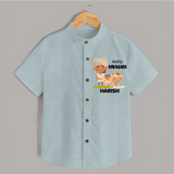 "Happy Mattu Pongal - Little Farmer Themed Customized Shirt for Boys with Name" - ARCTIC BLUE - 0 - 6 Months Old (Chest 23")