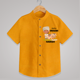 "Happy Mattu Pongal - Little Farmer Themed Customized Shirt for Boys with Name" - CHROME YELLOW - 0 - 6 Months Old (Chest 23")