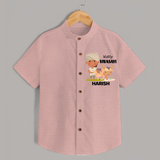 "Happy Mattu Pongal - Little Farmer Themed Customized Shirt for Boys with Name" - PEACH - 0 - 6 Months Old (Chest 23")