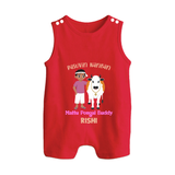 "Pasuvin Nanban - Sweet & Festive Customized Romper Suit for Babies with Name for Mattu Pongal" - RED - 0 - 5 Months Old (Chest 18")