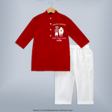 "Pasuvin Nanban - Sweet and Festive Customized Kurta Set for Boys with Name for Mattu Pongal" - RED - 3 - 6 Months Old (Chest 24", Kurta Length 14'', Waist 19", Pant Length 14")