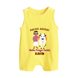 "Pasuvin Nanban - Sweet & Festive Customized Romper Suit for Babies with Name for Mattu Pongal" - PASTEL YELLOW - 0 - 5 Months Old (Chest 18")