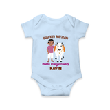 "Pasuvin Nanban - Sweet & Festive Customized Romper for Babies with Name for Mattu Pongal" - BABY BLUE - 0 - 3 Months Old (Chest 16")