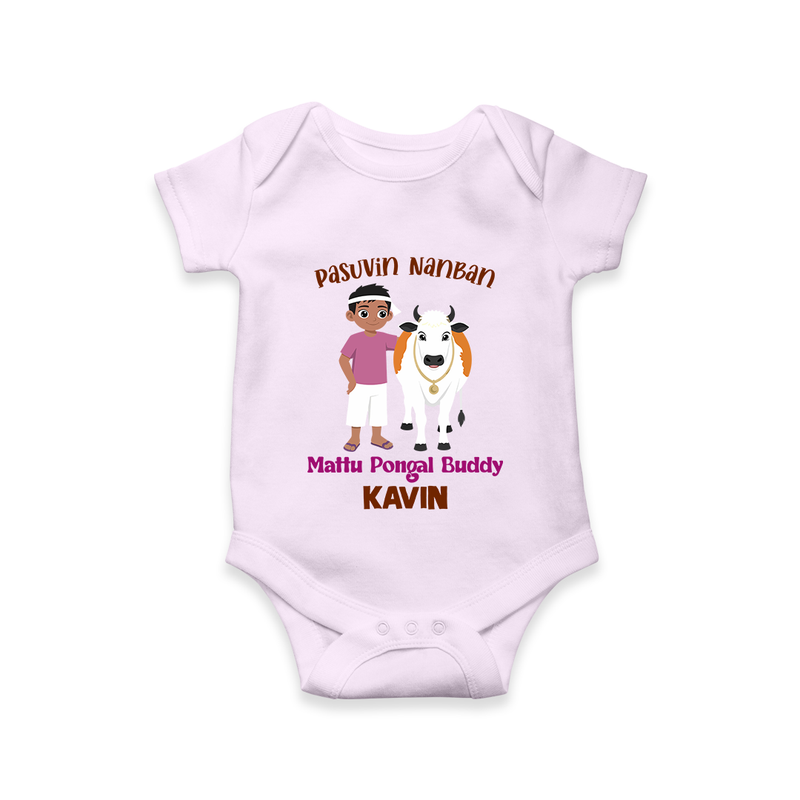 "Pasuvin Nanban - Sweet & Festive Customized Romper for Babies with Name for Mattu Pongal" - LILAC - 0 - 3 Months Old (Chest 16")