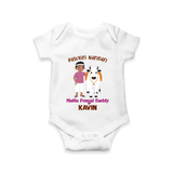 "Pasuvin Nanban - Sweet & Festive Customized Romper for Babies with Name for Mattu Pongal" - WHITE - 0 - 3 Months Old (Chest 16")