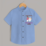 "Pasuvin Nanban - Sweet and Festive Customized Shirt for Boys with Name for Mattu Pongal" - SKY BLUE - 0 - 6 Months Old (Chest 23")