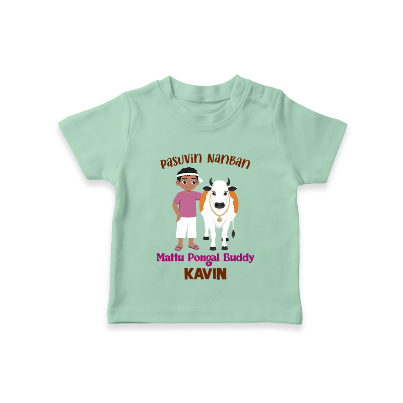 "Pasuvin Nanban - Sweet & Festive Customized T-shirt for Kids with Name for Mattu Pongal" - MINT GREEN - 0-5 Months Old (Chest 17")