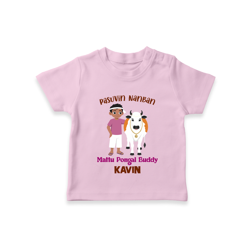 "Pasuvin Nanban - Sweet & Festive Customized T-shirt for Kids with Name for Mattu Pongal" - PINK - 0-5 Months Old (Chest 17")