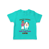 "Pasuvin Nanban - Sweet & Festive Customized T-shirt for Kids with Name for Mattu Pongal" - TEAL - 0-5 Months Old (Chest 17")